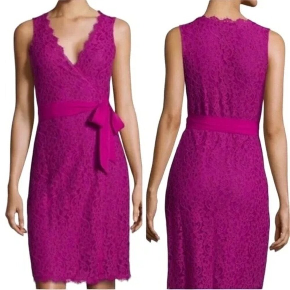Diane Von Furstenberg Julianna Lace Evening Wrap Dress Sleeveless Pink - Picture 2 of 14